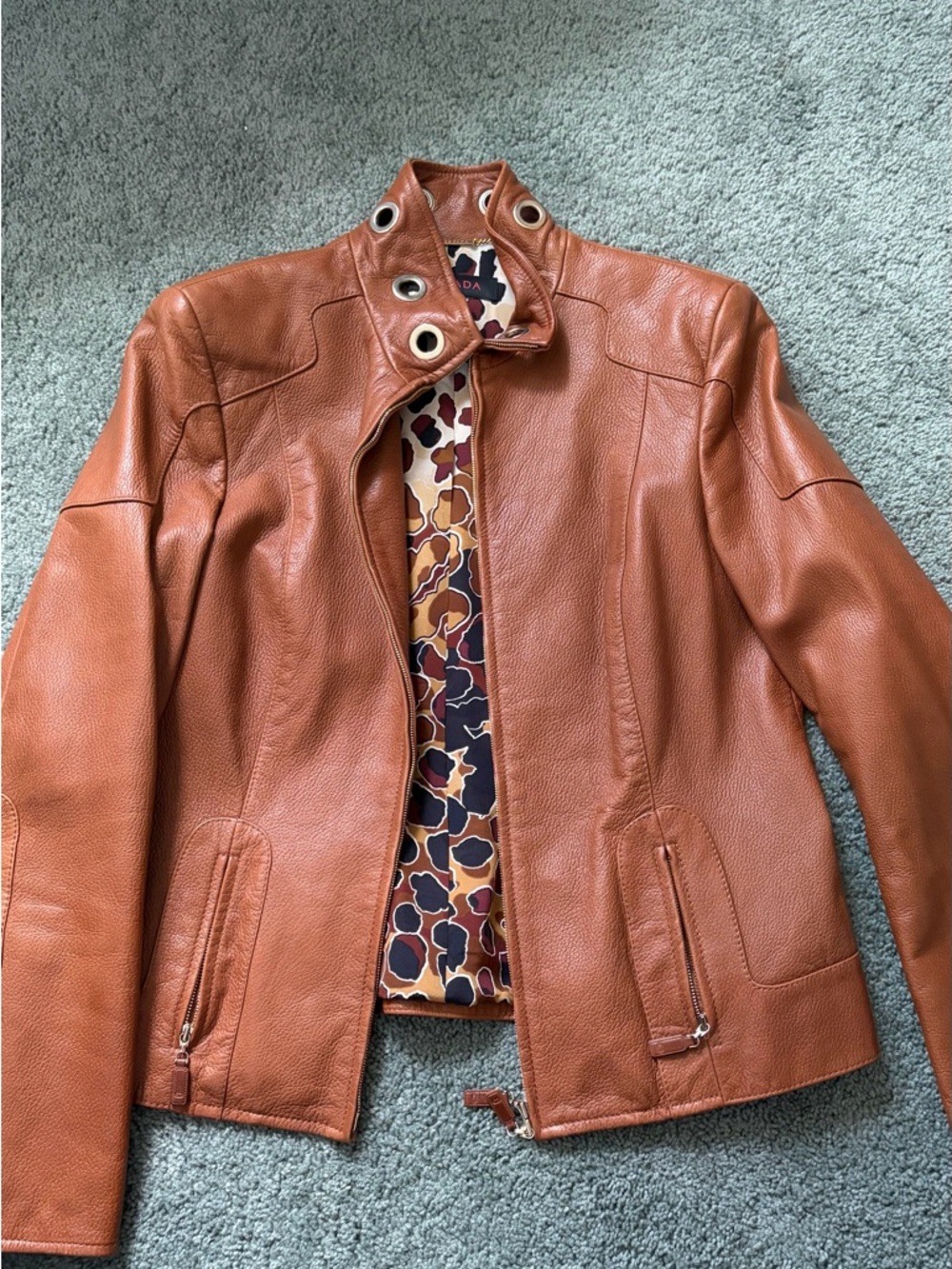 Escada Brown Leather Jacket with Silk Lining